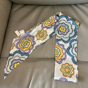 Talbots Lavender Silk Scarf with Yellow Trim
